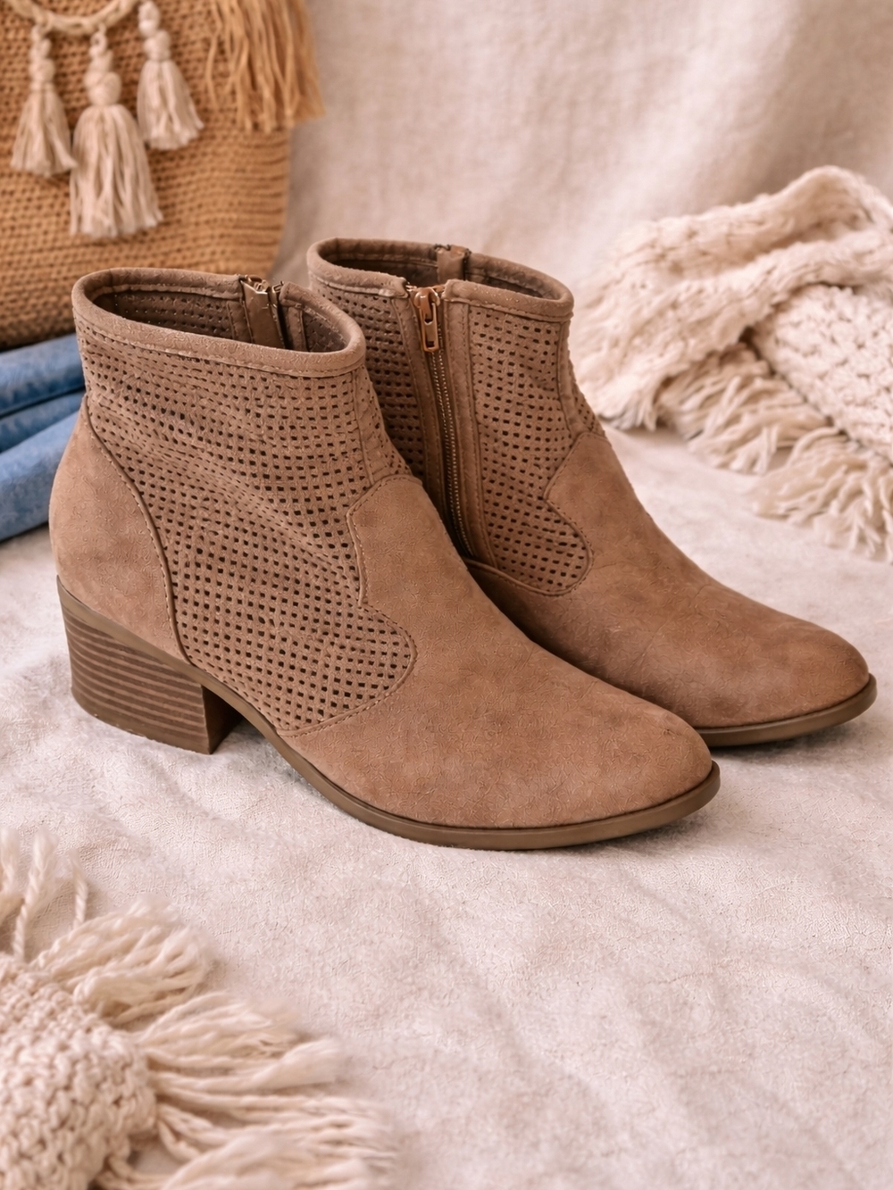 Ankle Boho Boots Perforated FAUX Leather 8.5